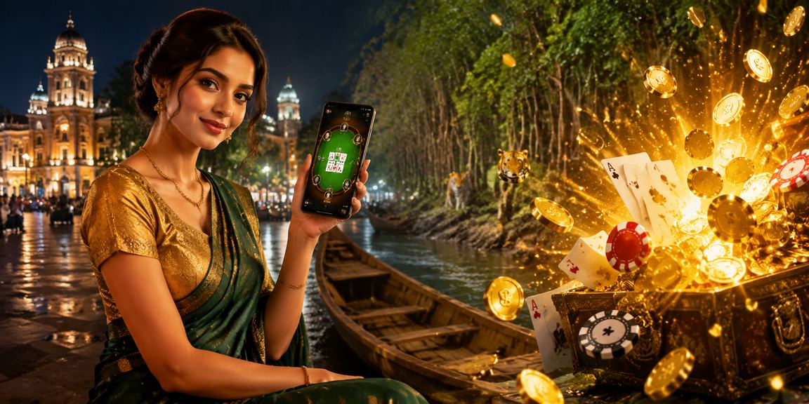সুন্দরবন অঞ্চলের একজন খেলোয়াড় পোকার খেলছেন মোবাইলে